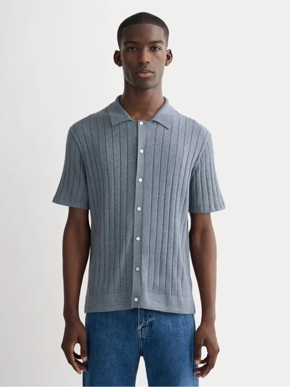 New Everlane THE NO-SWEAT BUTTON-DOWN POLO Heather Sage Blue Size M